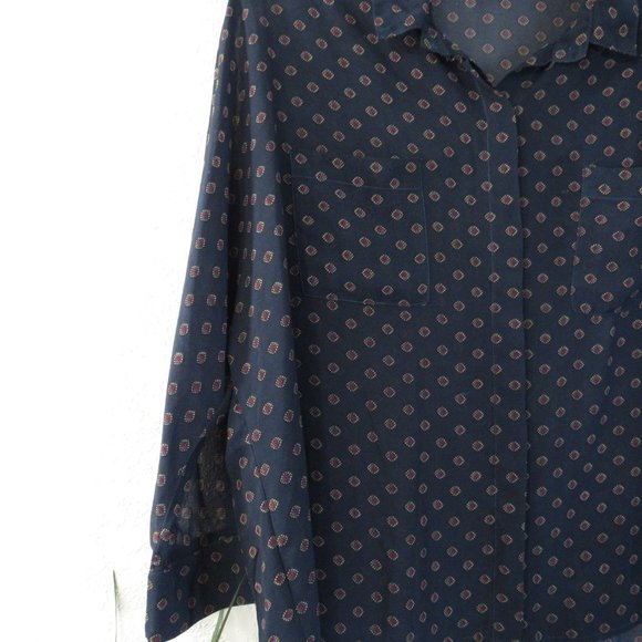 Womens Top Sz M Semi Sheer Button Front 3/4 Sleeve - Picture 4 of 11